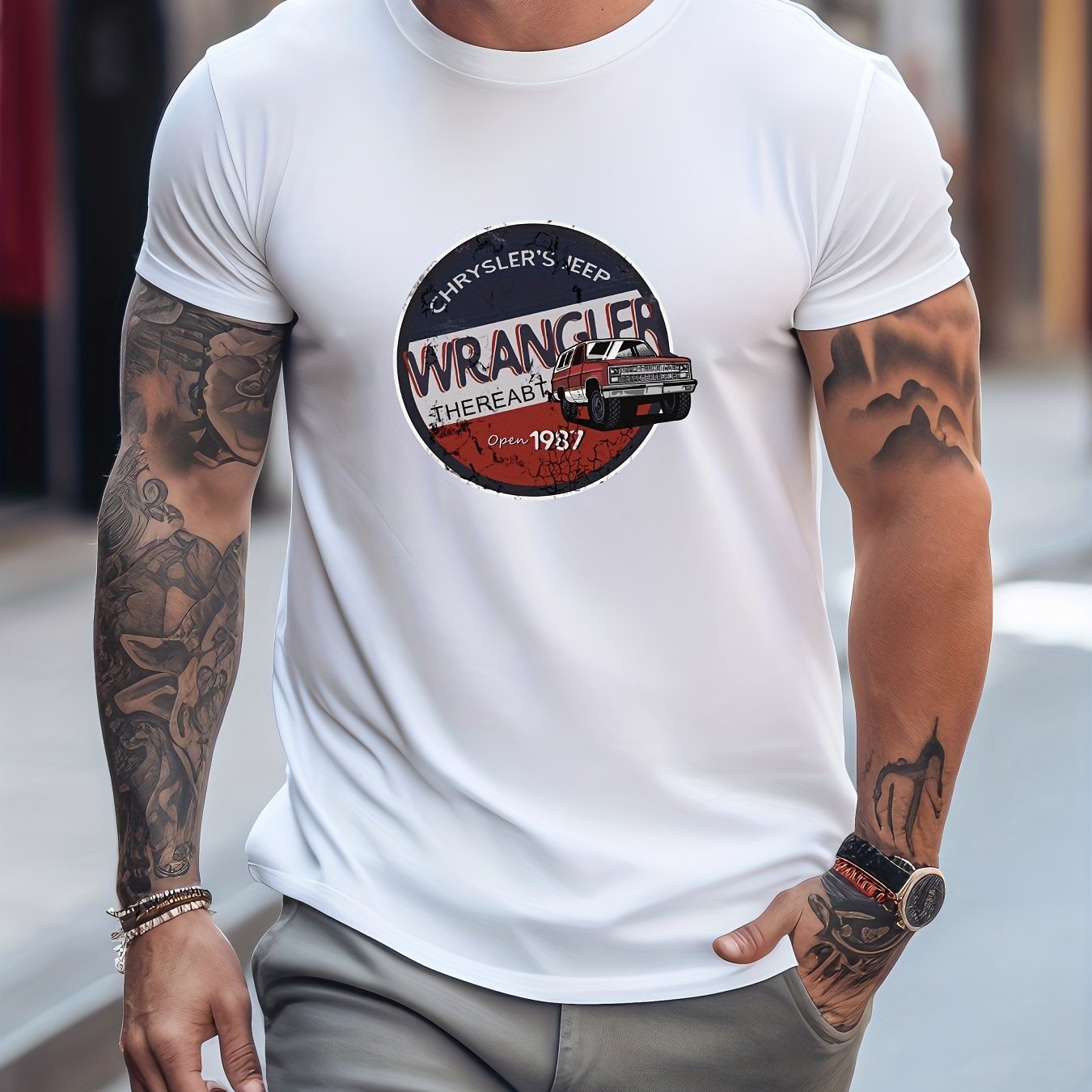 Men's Printed Leisure Sports T shirt Round Neck Tee Shirt