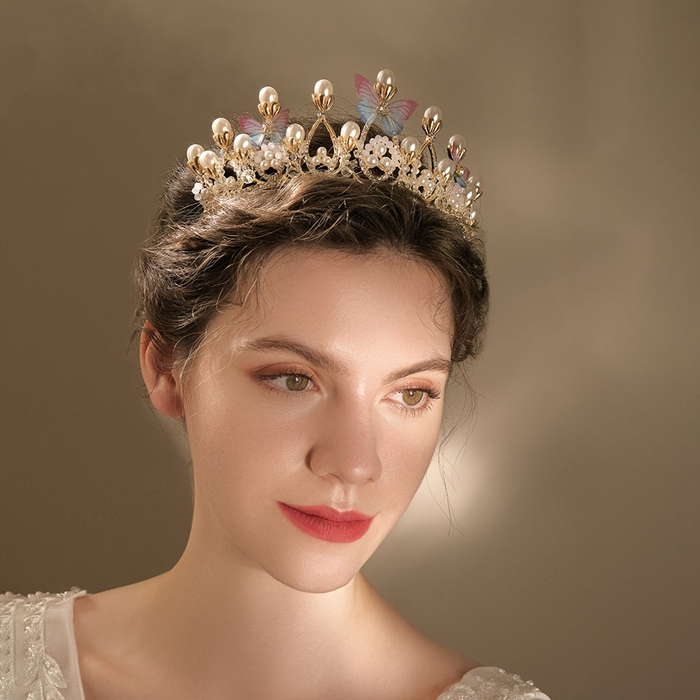 Pearl Butterfly Crown Headband Party Favor Princess Tiara Wedding Cosplay