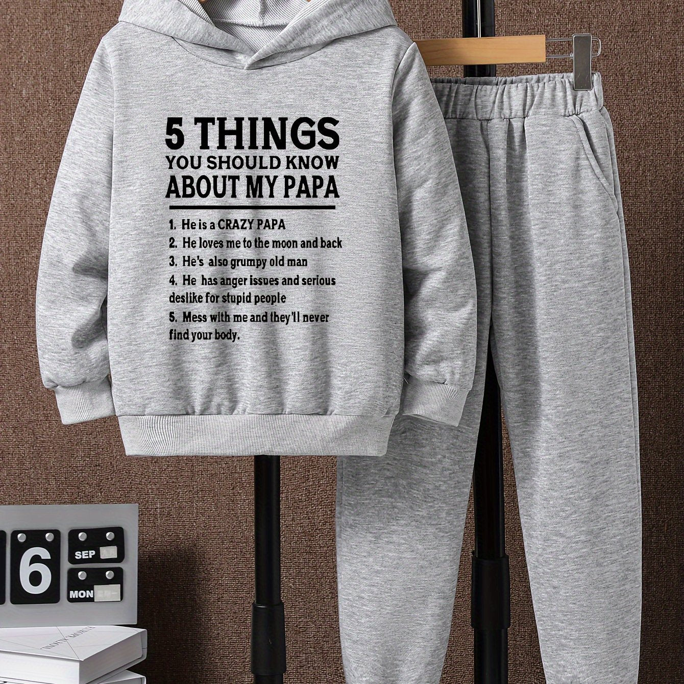 Boys Papa Print Hoodie & Sweatpants Set