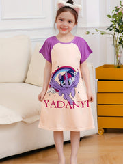 Girls Contrast Cartoon Pony Nightdress Pajamas