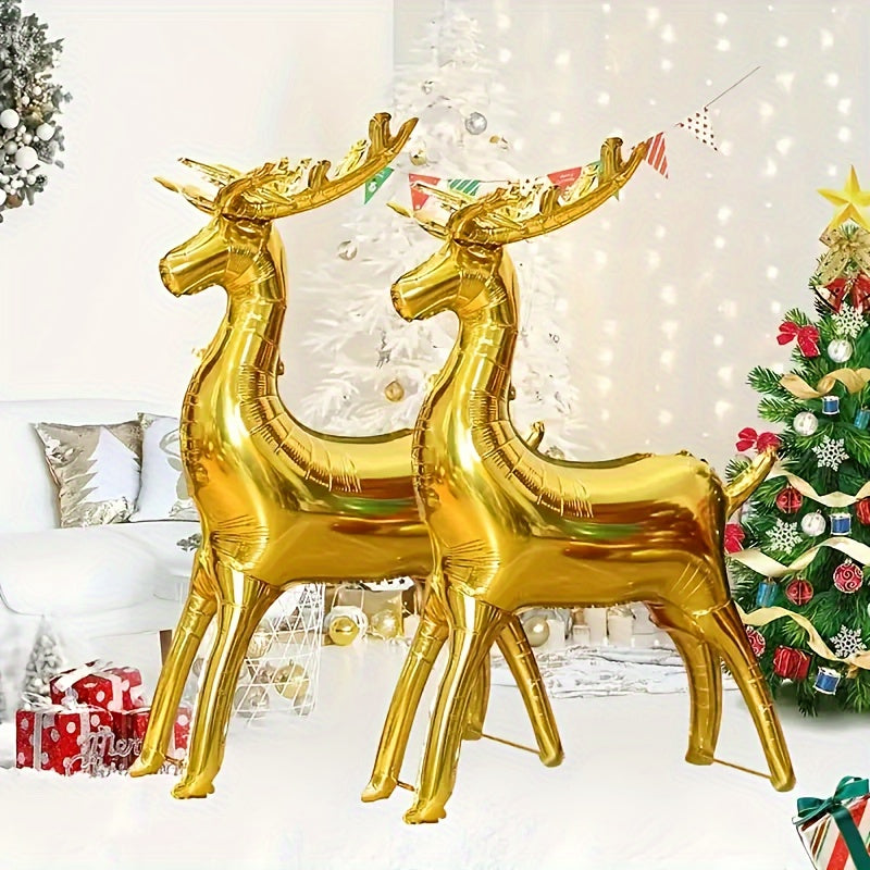 3pcs Christmas Foil Balloons Large Reindeer & Santa's Sleigh Mylar Balloons
