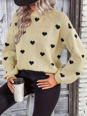 Heart Print Round Neck Sweater