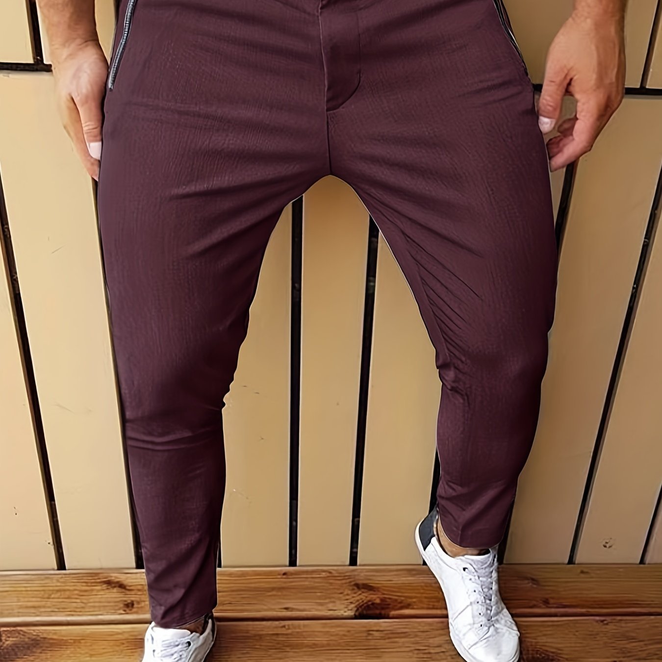 Classic Solid Men's Zipper Dress Pants with Stretch
