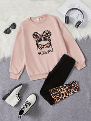 Girls Leopard Print Sweatshirt Top & Leggings Set for Kids