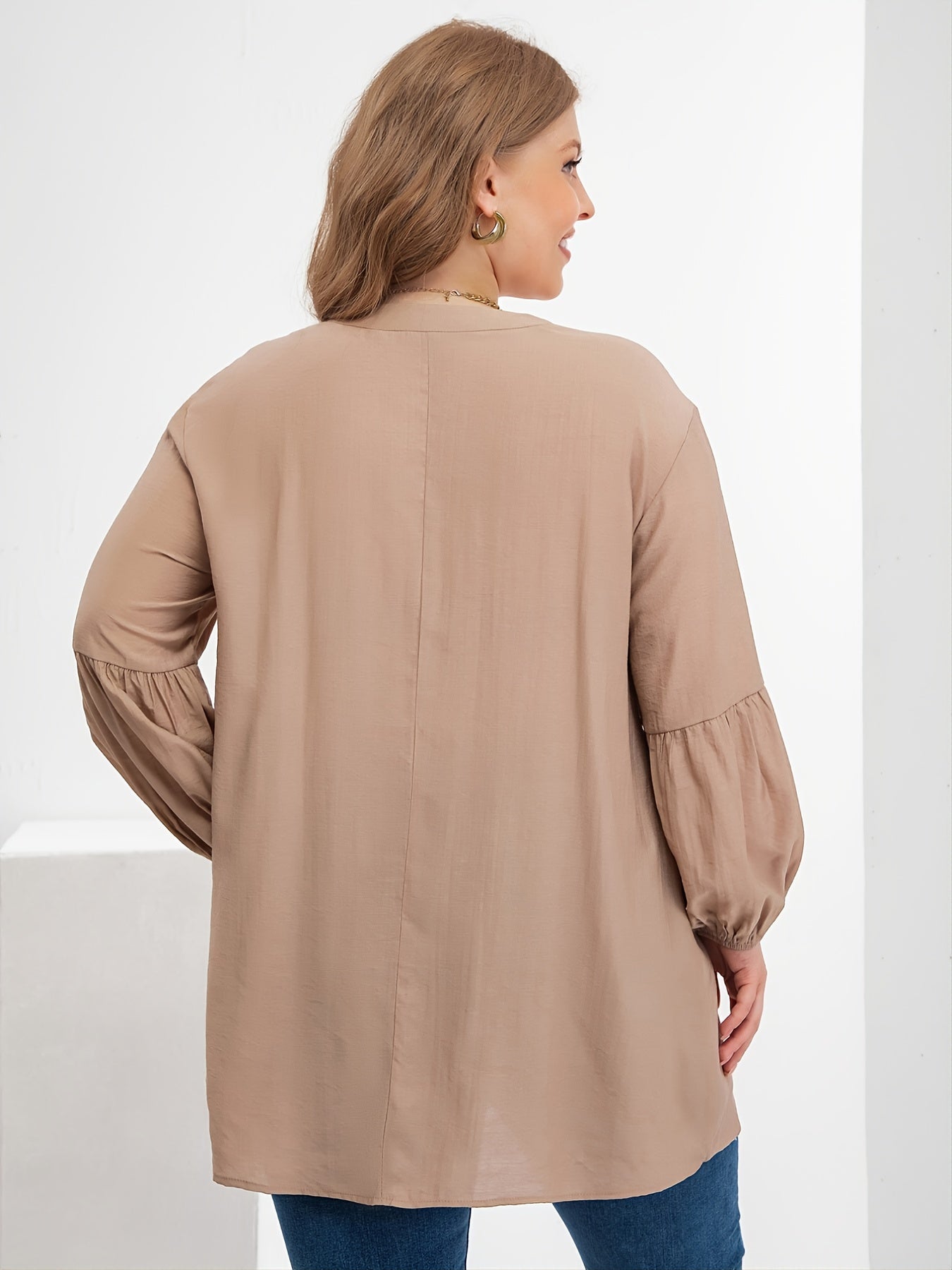 Oversized Tunic Lantern Sleeve Blouse Women's Plus Loose Fit Shirt