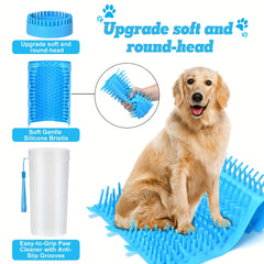 3pcs Dog Foot Washer Cup, Massage Bath Brush, Soft Towel Set
