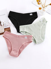 8pcs Ribbed Bikini Panties Comfortable Cotton Women's Lingerie