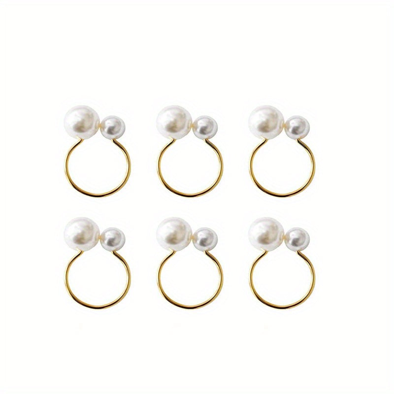 6pcs Asymmetric Pearl Napkin Rings Cast Iron Polished Metal Rings Carved Hollow