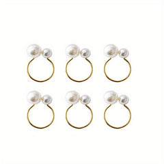 6pcs Asymmetric Pearl Napkin Rings Cast Iron Polished Metal Rings Carved Hollow