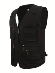 Men's Poplin Outdoors Travel Sports Pockets Utility Work Fishing Cargo Vest