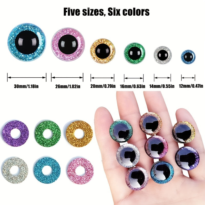 42pcs Glitter Safety Eyes 14 30mm Assorted Colors for Doll Teddy Bear Puppet Toy