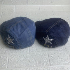 Denim Rhinestones Five star Beret for Men and Women