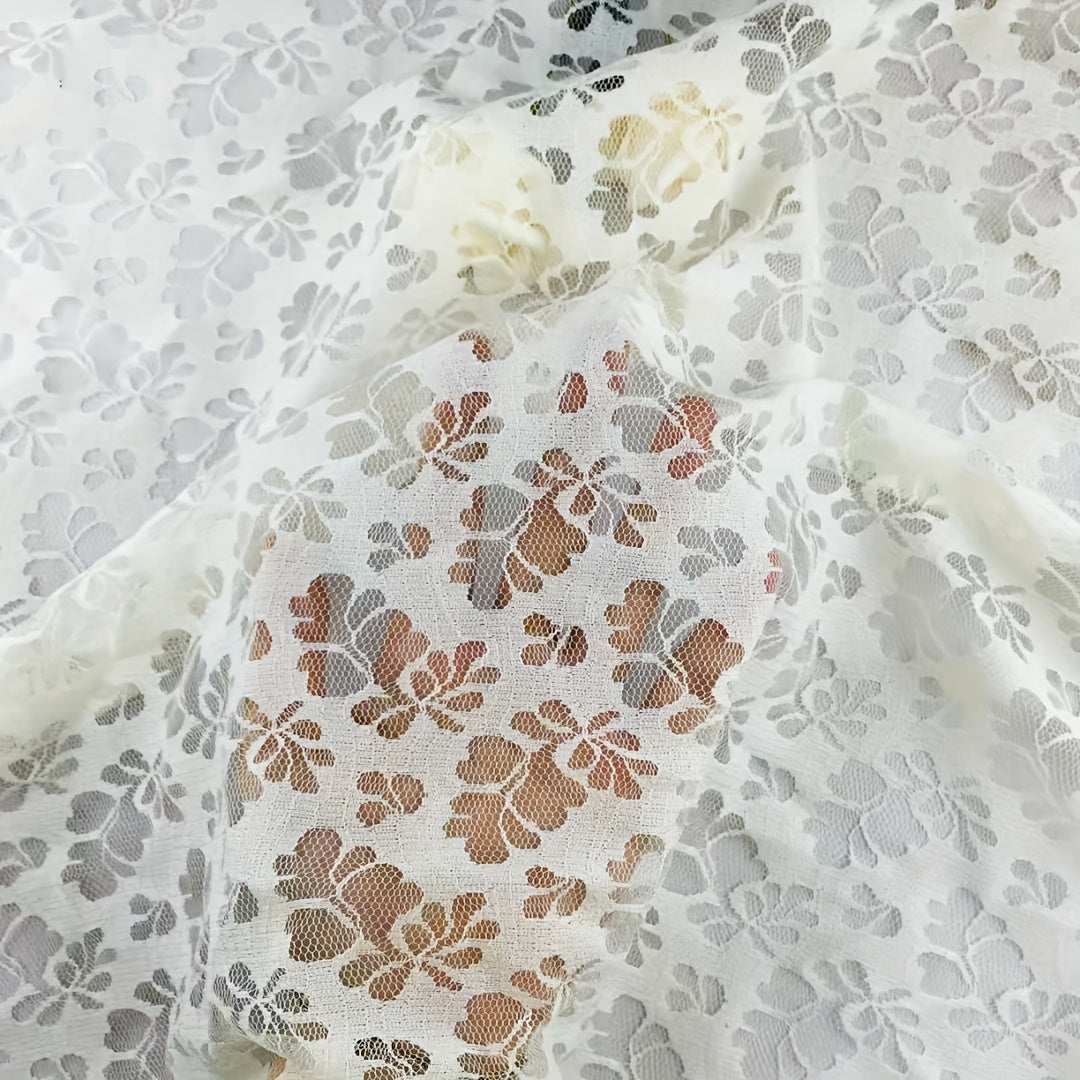 Breathable Tree Leaves Wedding Dress Lace Fabric Embroidery