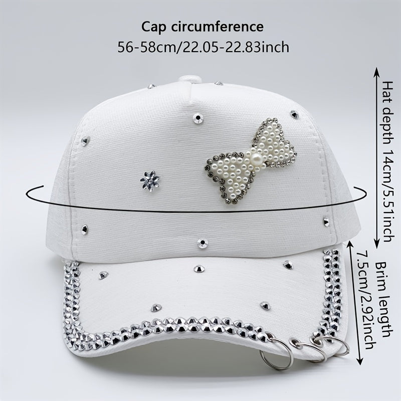 Rhinestone Bow Patch Baseball Cap Golf Sun Hat Adjustable Dad Hats For Women