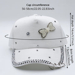 Rhinestone Bow Patch Baseball Cap Golf Sun Hat Adjustable Dad Hats For Women