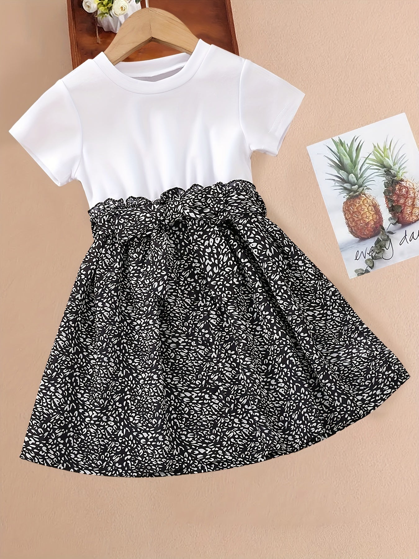 Girls Leopard Print Button Belted Dress