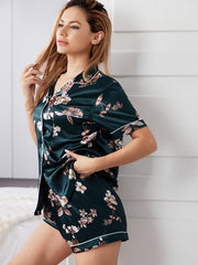Floral Pajama Set Short Sleeve Top & Shorts Women's Sleepwear