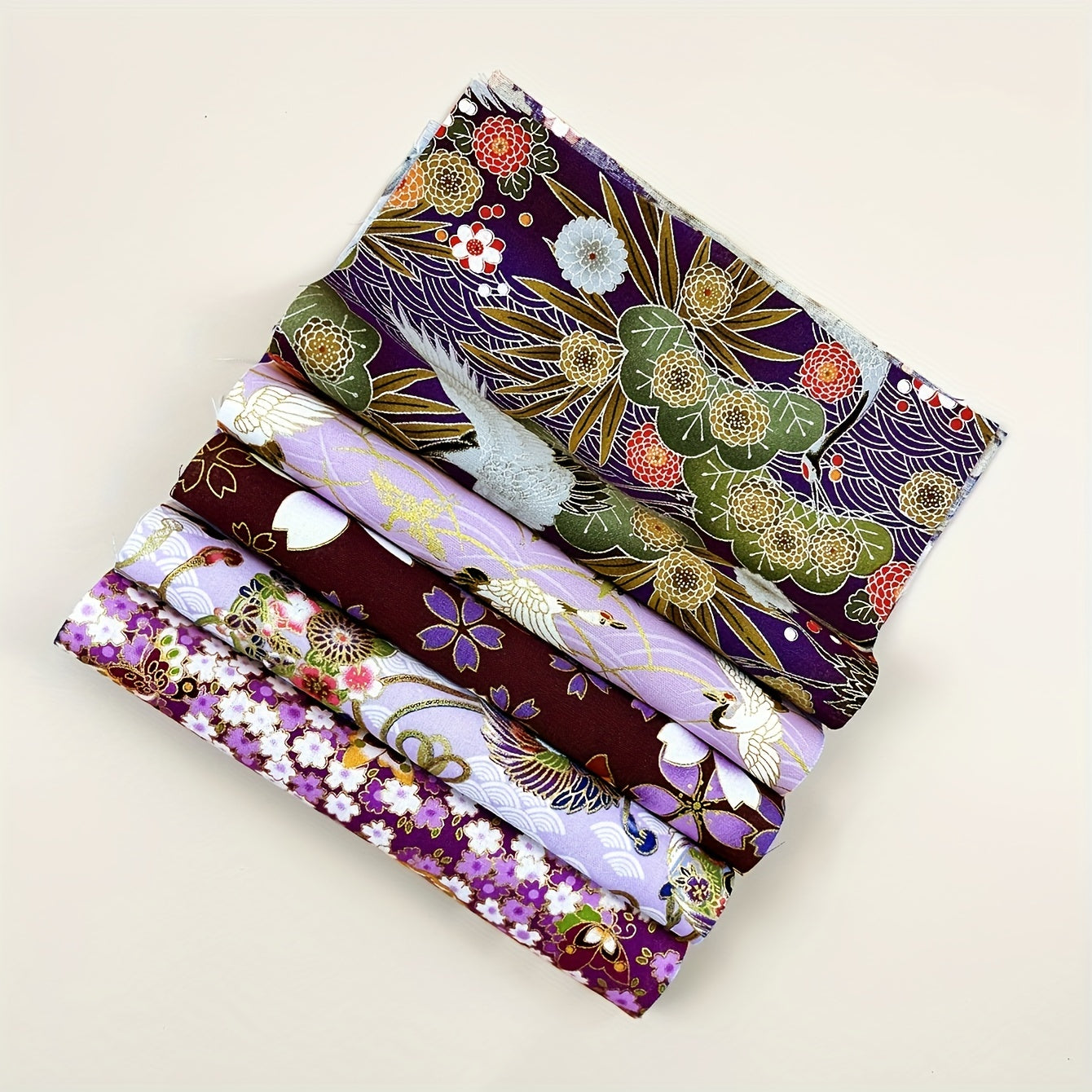 5pcs Japanese Style Purple Flower Cotton Quilting Fabric DIY Clipping Cloth