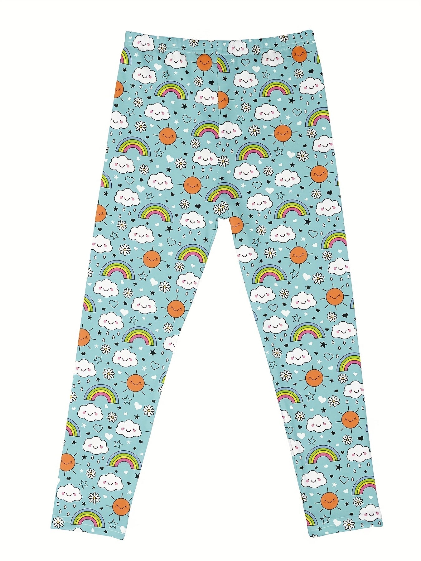 Cartoon Rainbow Print Skinny Leggings, Soft Comfy Tights Pants