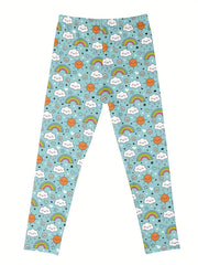 Cartoon Rainbow Print Skinny Leggings, Soft Comfy Tights Pants