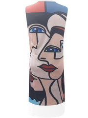 Tie Dye Tank Dress Round Neck Stretch Medium