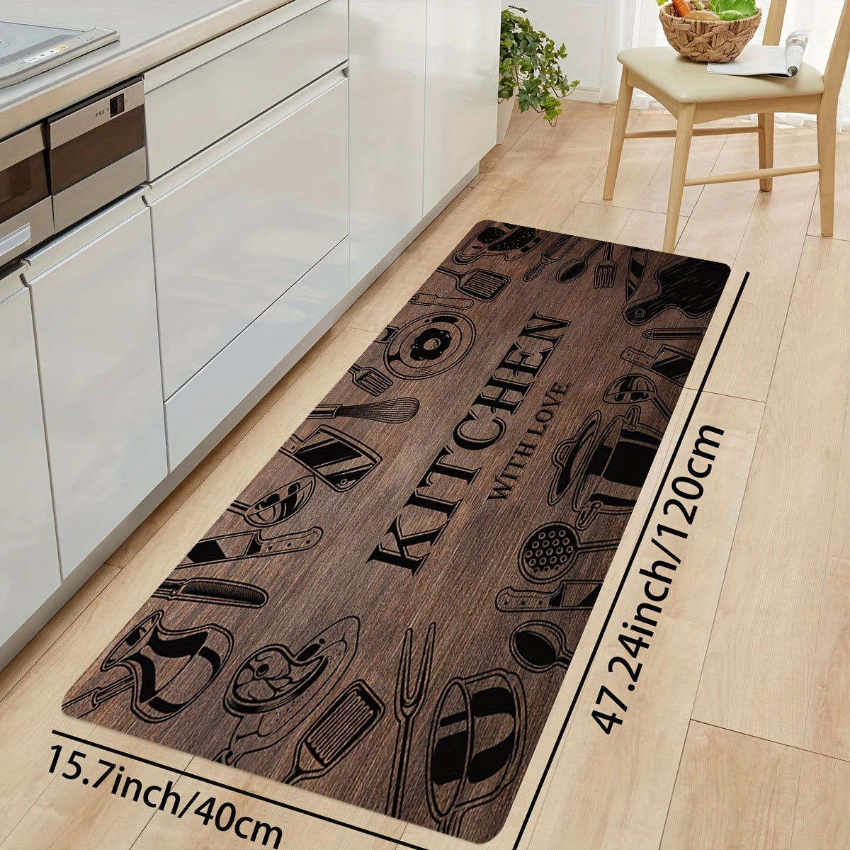 Wood Print Kitchen Rug Soft Anti Fatigue Non Slip Washable