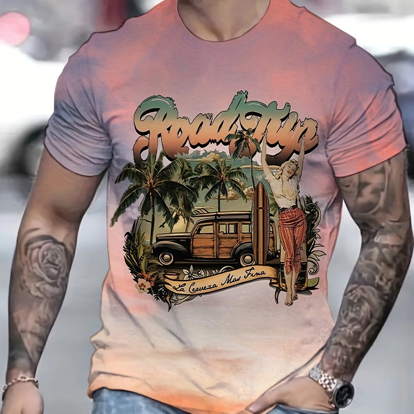 Men's Beach Resort Print Stretch Tee Shirt for Summer
