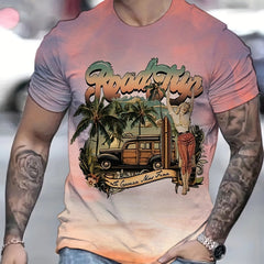 Men's Beach Resort Print Stretch Tee Shirt for Summer