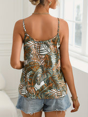 Tropical Print Cami Top Sexy Keyhole Spaghetti Strap Sleeveless Top