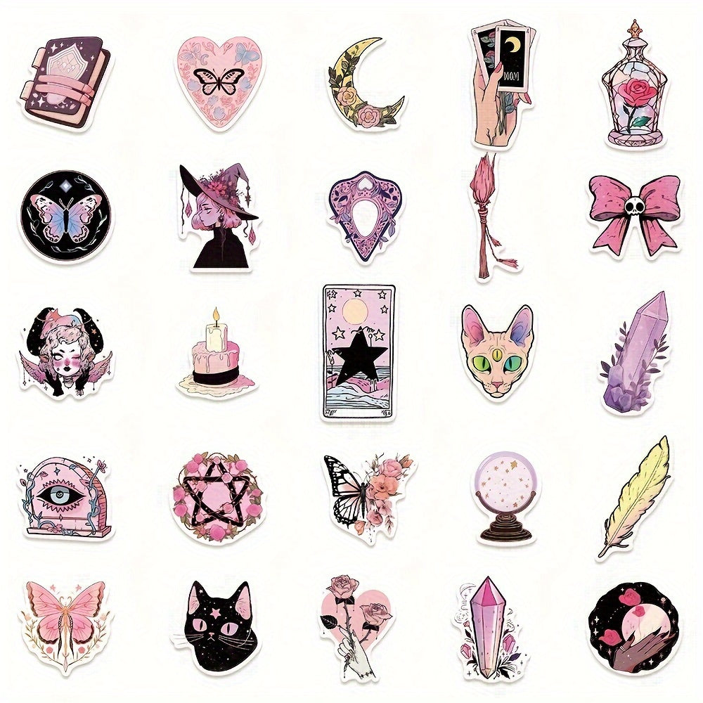 50pcs Pink Witch Series Stickers: Laptop Helmet Water Cup - Waterproof DIY
