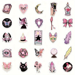 50pcs Pink Witch Series Stickers: Laptop Helmet Water Cup - Waterproof DIY