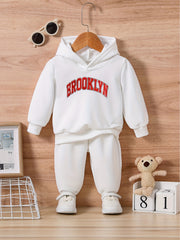Letter Print Hoodie Pants Kids Outfit