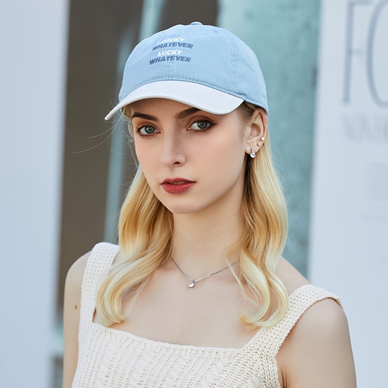 Lucky Whatever Baseball Cap Denim Embroidery Cotton Women's Sunscreen Hat