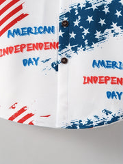 Boys Independence Letter Print Casual Lapel Shirt