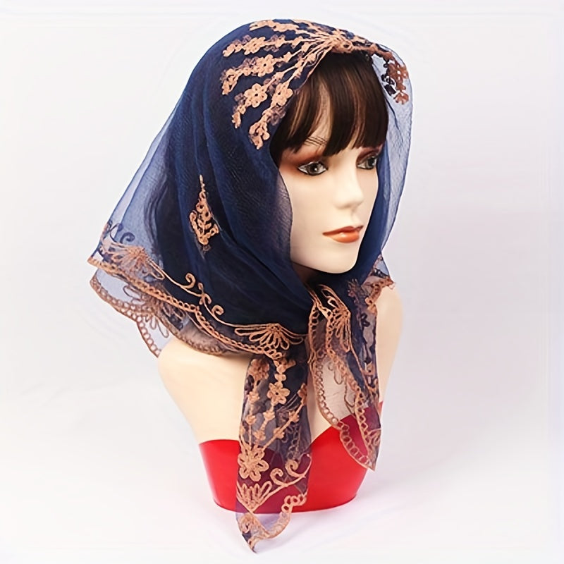 Muslim Embroidered Mesh Gauze Square Scarf Thin Silk Headscarf
