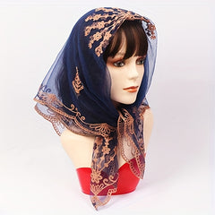 Muslim Embroidered Mesh Gauze Square Scarf Thin Silk Headscarf
