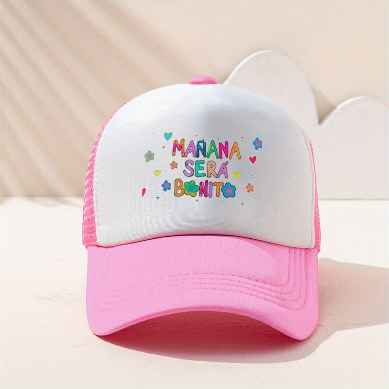 Letter Print Mesh Trucker Hat Y2K Block Cartoon Letter Baseball Cap
