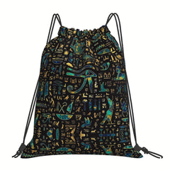 Ancient Egyptian Drawstring Bag Hieroglyphs School Beach Travel Pouch