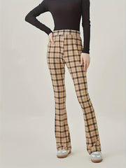 Plaid Print High Rise Yoga Trousers