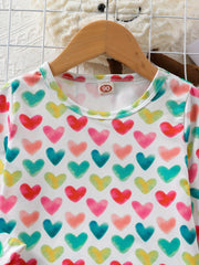 Girl's 2pcs Heart Print Pajama Set Long Sleeve Top & Pants
