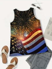 Flag Print V Neck Tank Top Casual Sleeveless Tank Top