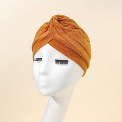 Solid Pleated Turban Cap Casual Head Wrap Elastic Hijab Bonnet Women Bandana