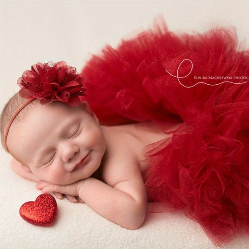 Festive Red Tutu & Headband Set for Newborn Photos & Birthdays