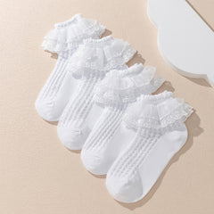 4 Pairs Lace Edge Crew Socks for Toddler Girls, Casual & Dress Socks