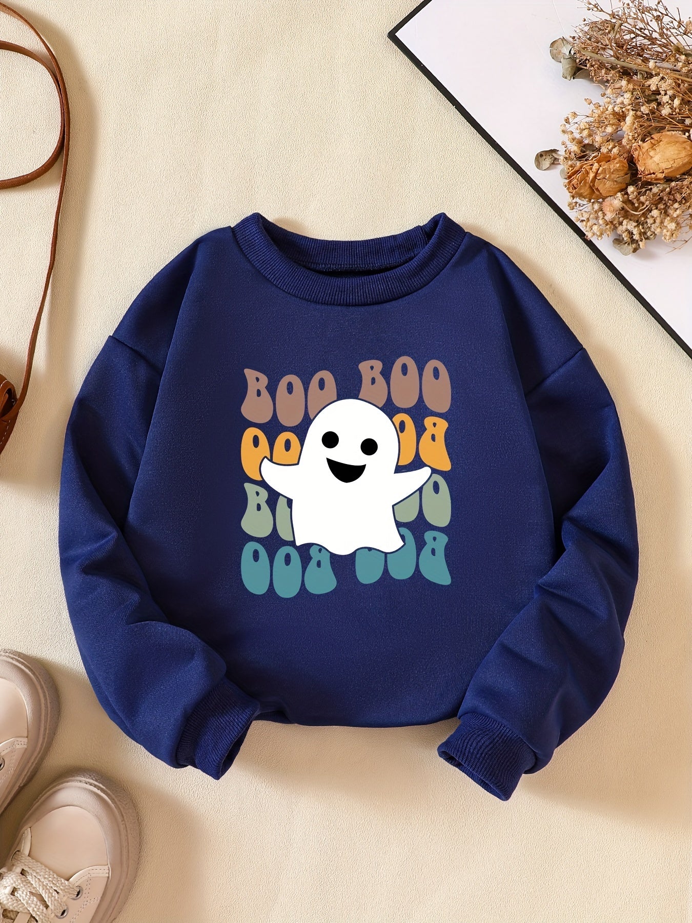 Girls Ghost Print Sweatshirt for Halloween Party