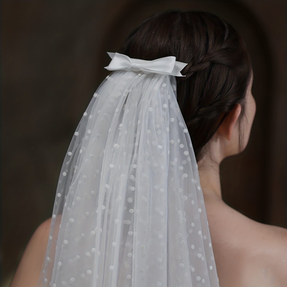 Polka Dot Head Veil With Comb Double Layer Head Veil Satin Bowknot Head Piece