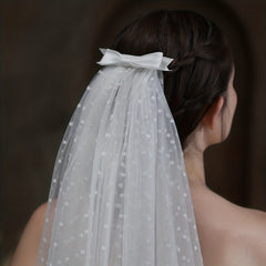 Polka Dot Head Veil With Comb Double Layer Head Veil Satin Bowknot Head Piece
