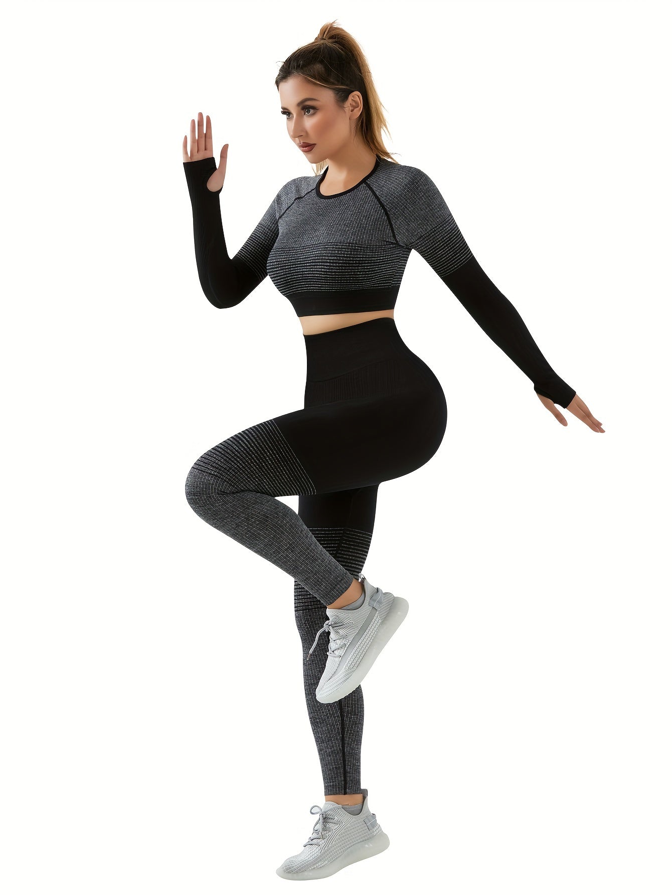 2pcs Yoga Suits Crop Top & High Waist Leggings Women's Activewear