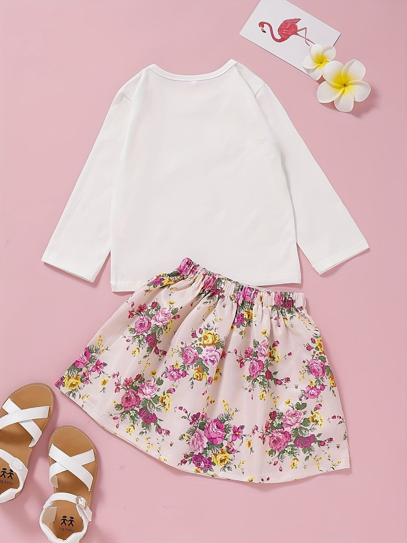 Girl's Heart Embroidered Half Skirt Cotton Suit