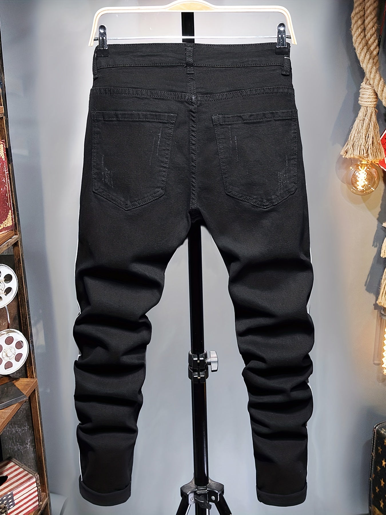 Stylish Patchwork Slim Fit Ripped Jeans Men's Casual Street Style Distressed